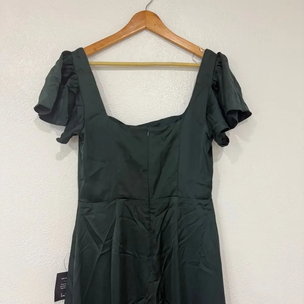 NWT Lulus Ultimate Sweetness Emerald Green Satin Flutter Sleeve Maxi Dress Med - Picture 8 of 12